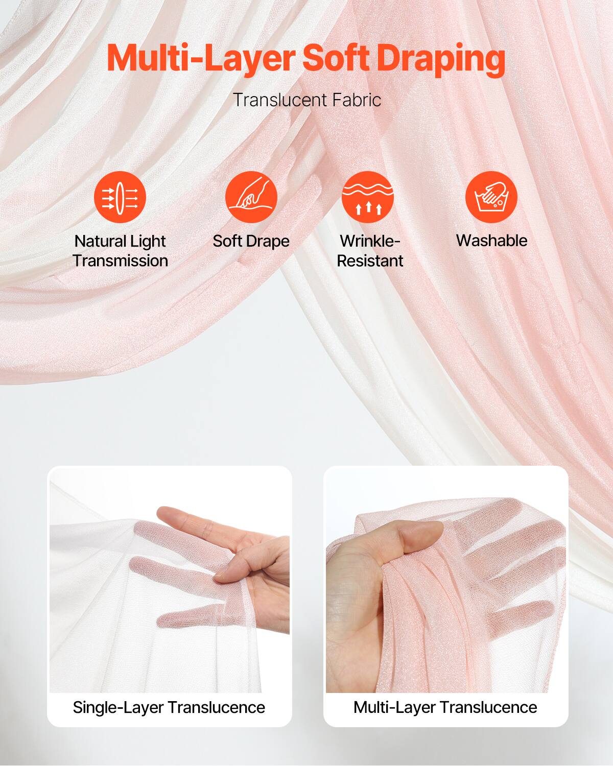Multi-Layer Soft Draping Translucent Fabric

- Natural Light Transmission
- Soft Drape
- Wrinkle-Resistant
- Washable

Single-Layer Translucence

Multi-Layer Translucence