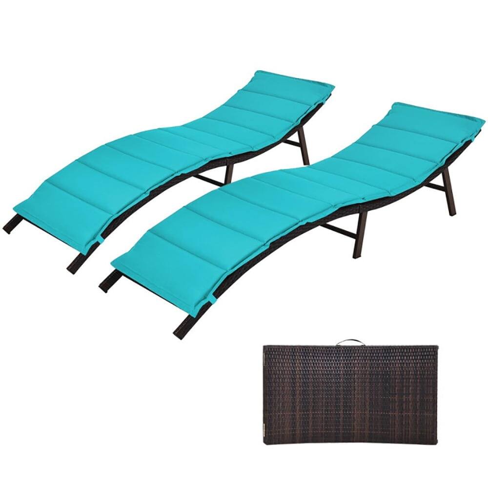 Front. Kadyn - Outdoor Chaise Lounge Chair, 2Pcs Folding Patio Lounger Chair-Turquoise, Portable Recliner for Lawn Garden Beach Yard - Blue.
