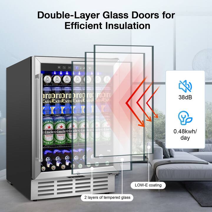 Double-Layer Glass Doors for Efficient Insulation

- 38dB
- 0.48kWh/day
- LOW-E coating
- 2 layers of tempered glass