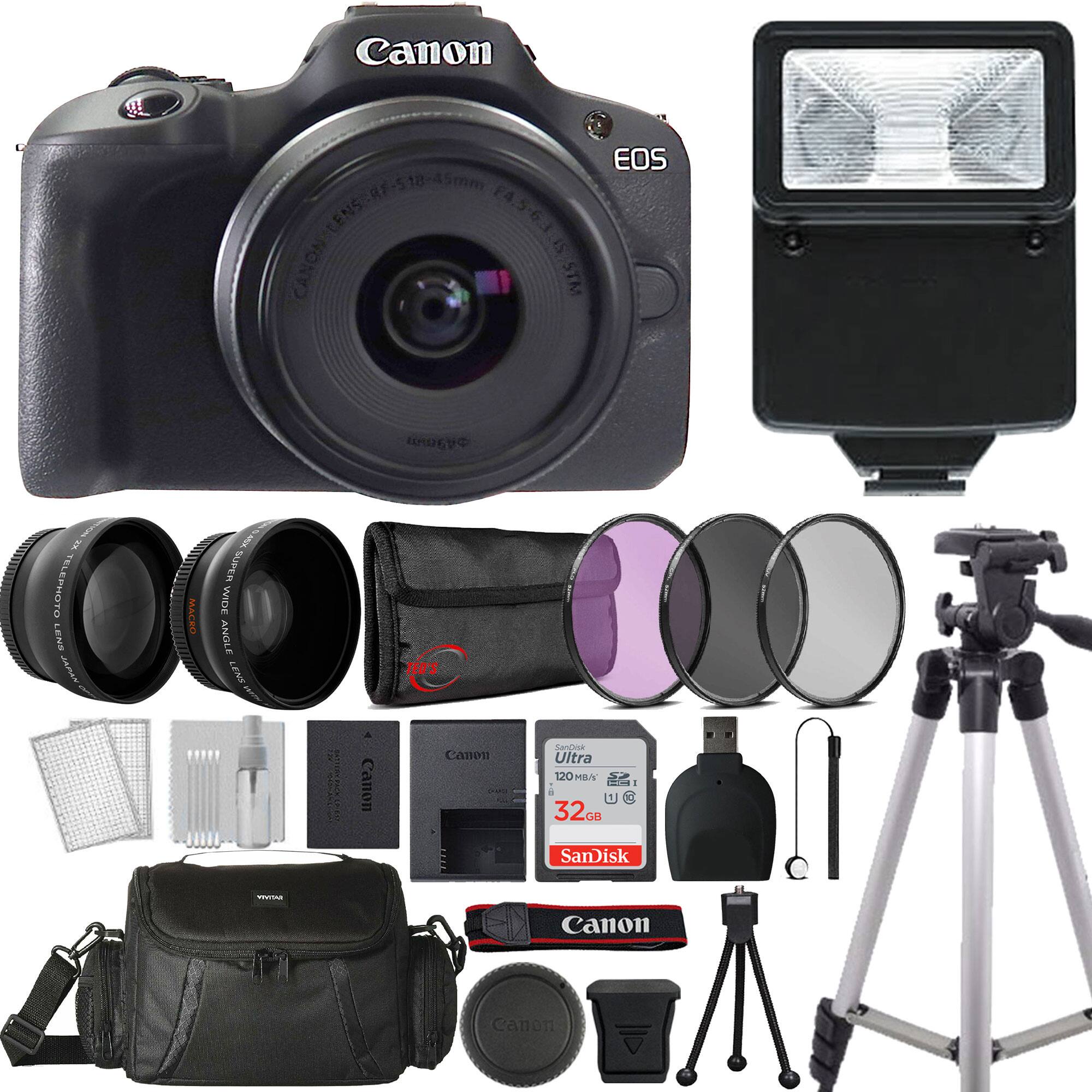 Canon EOS 510  
45mm R7 Censer P4.563I5  
Canon STM  
Telephoto Lens  
Macro Lens  
Super Wide Angle Lens  
Canon Snapik Ultra 120 HBN  
1 32GB CH SanDisk  
Canon  
Canon EOS Lens EF-S 55-250mm f/4-5.6 IS STM  
Canon Lens EF-S 18-55mm f/3.5-5.6 IS STM  
Canon Lens EF-S 10-18mm f/4.5-5.6 IS STM  
Canon Lens EF-S 50mm f/2.8 Macro  
Canon Lens EF-S 18-135mm f/3.5-5.6 IS STM  
Canon Lens EF-S 18-55mm f/3.5-5.6 IS STM  
Canon Lens EF-S 55-250mm f/4-5.6 IS STM  
Canon Lens EF-S 18-55mm f/3.5-5.6 IS STM  
Canon Lens EF-S 18-135mm f/3.5-5.