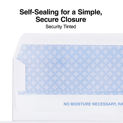 Self-Sealing for a Simple, Secure Closure  
Security Tinted  

NO MOISTURE NECESSARY, RA