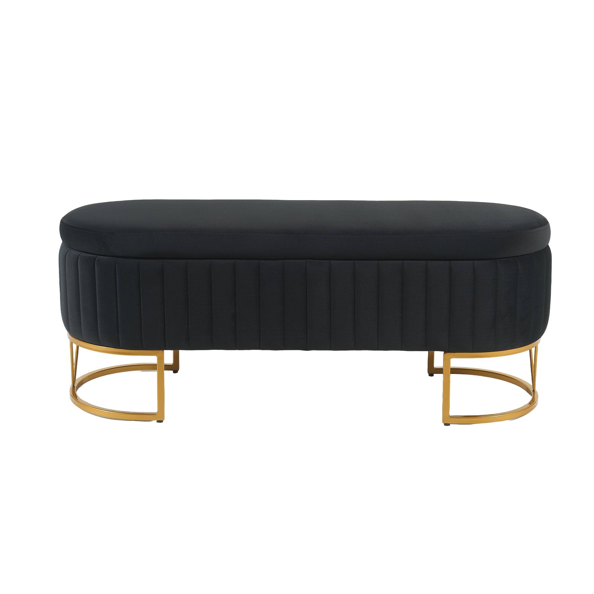 Alt View 8. Ropilly - Ropilly Black Velvet Storage Bench, Oval Upholstered End of Bed Bench with Gold Legs for Bedroom and Entryway - Black.