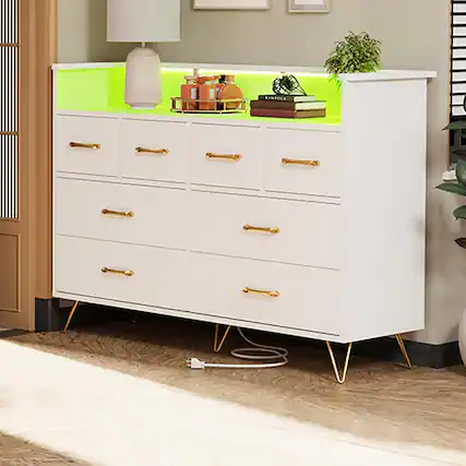 Front. GARVEE - 8 Drawer Modern Dresser, Wide Storage Chest for Bedroom, Gaming Setup or Makeup Vanity, White - White.