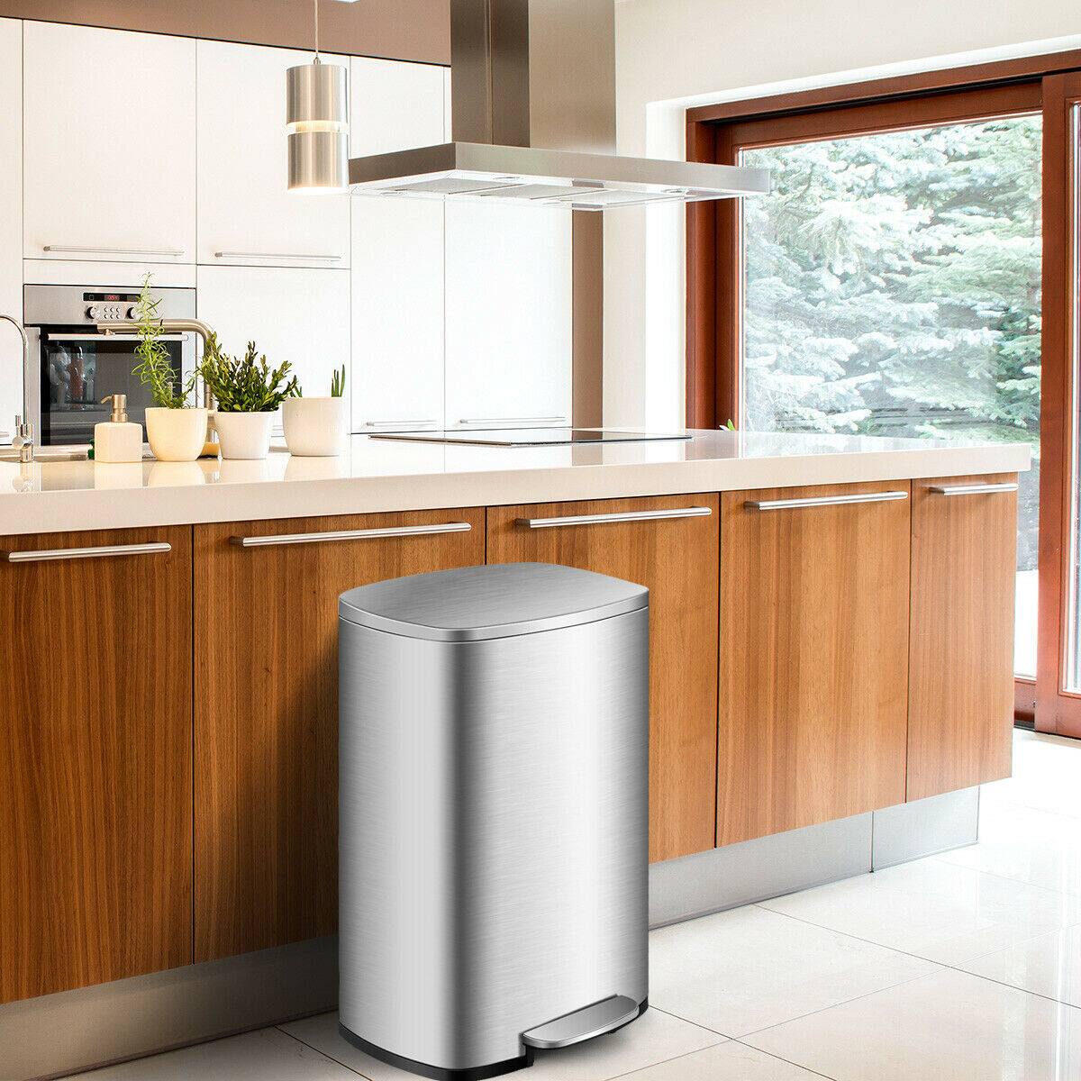 Alt View 1. Gymax - Gymax 13.2 Gallon Trash Garbage Can Stainless Steel Airtight Soft Close Bin W/ Bucket - Silver.