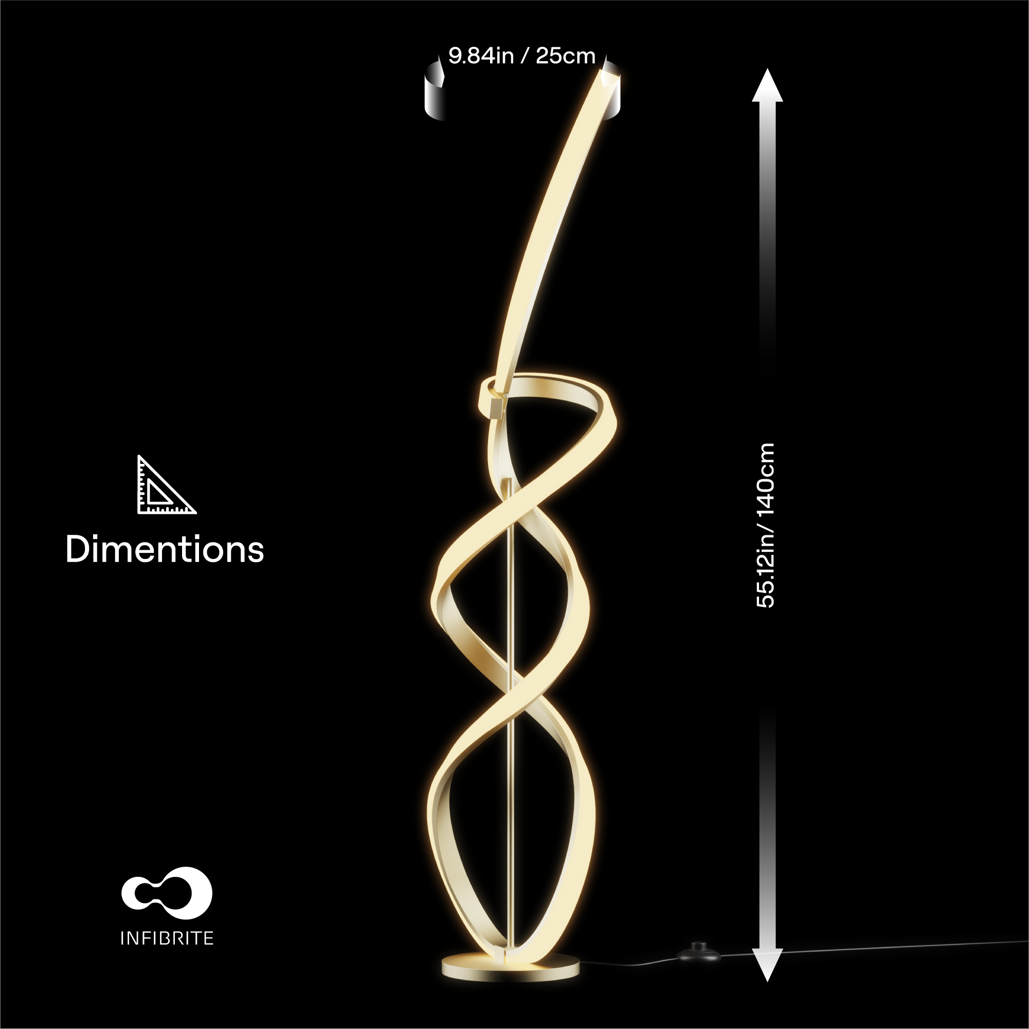 9.84in / 25cm  
Dimensions: 140cm  
55.12in / 140cm  
INFIBRITE