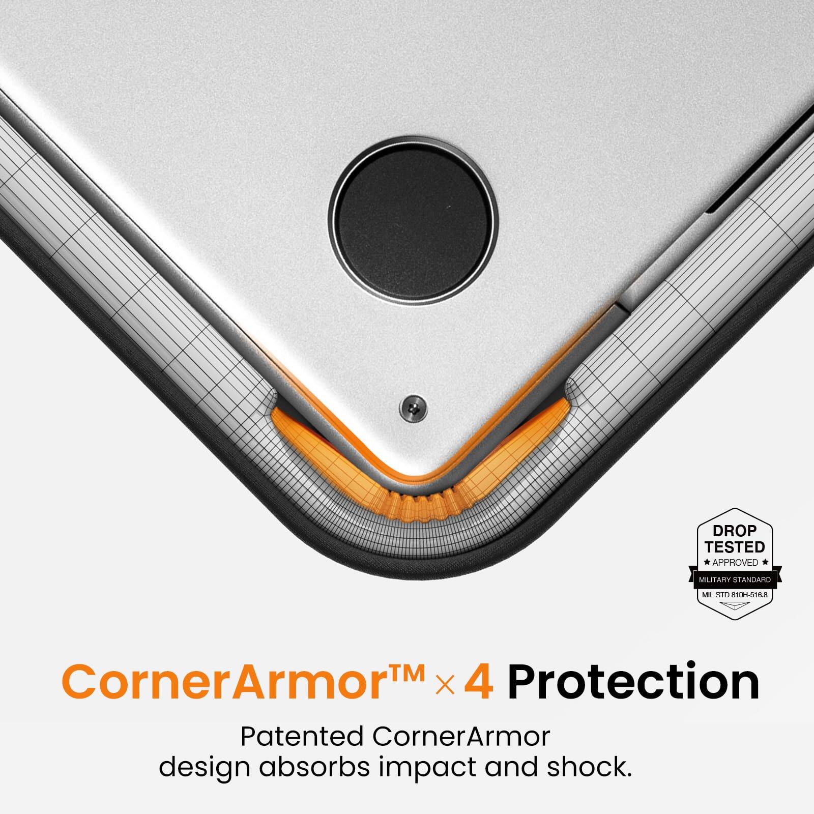DROP TESTED APPROVED  
MILITARY STANDARD  
MIL STD 810H-516.8  

CornerArmor™ x 4 Protection  
Patented CornerArmor design absorbs impact and shock.