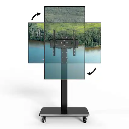 Front. Hanke - Mobile Tv Cart With Wheels.rolling Stand For 26 To Flat Panel Screens Portrait Landscape Height Adjustable ... - Black with Rotation.