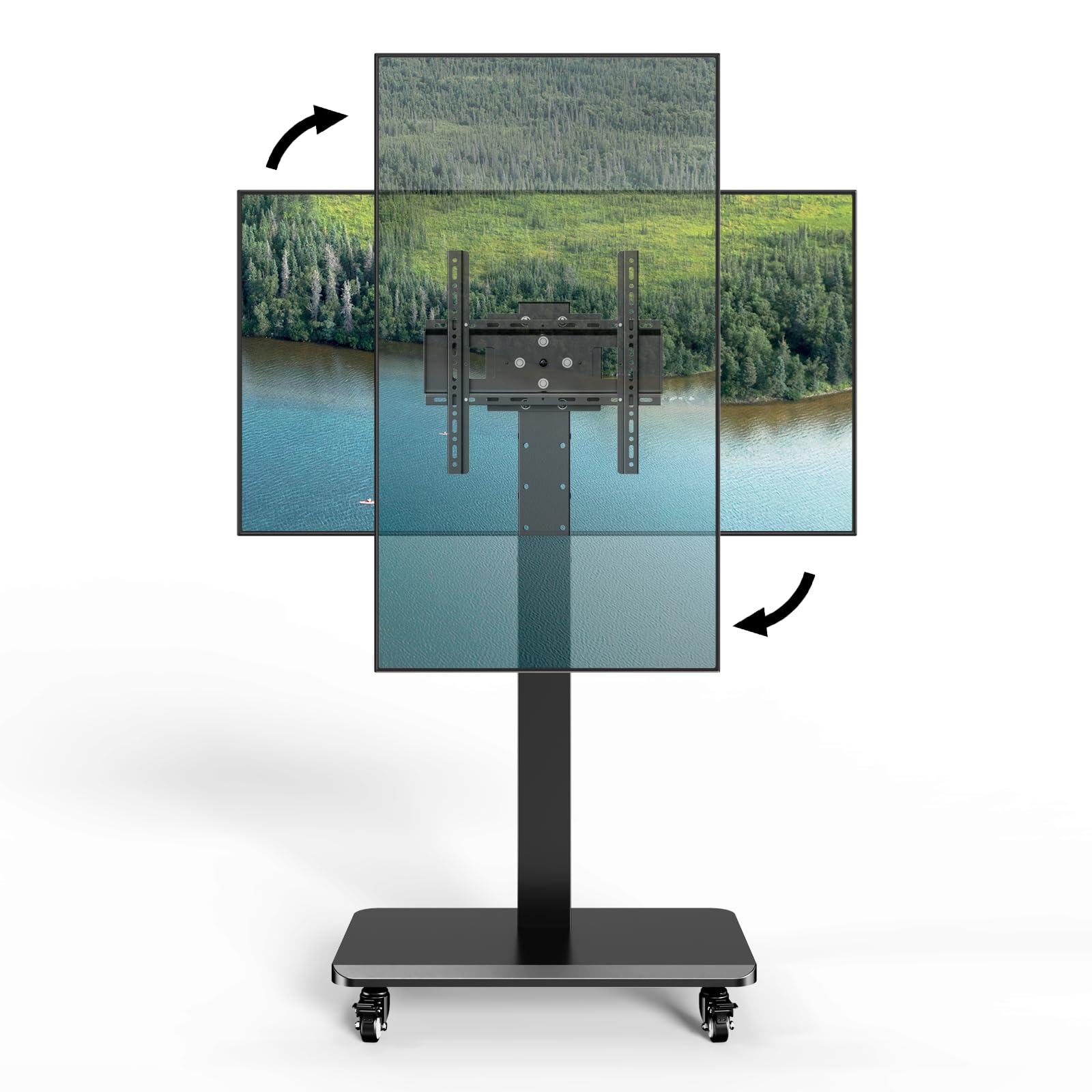 Front. Hanke - Mobile Tv Cart With Wheels.rolling Stand For 26 To Flat Panel Screens Portrait Landscape Height Adjustable ... - Black with Rotation.