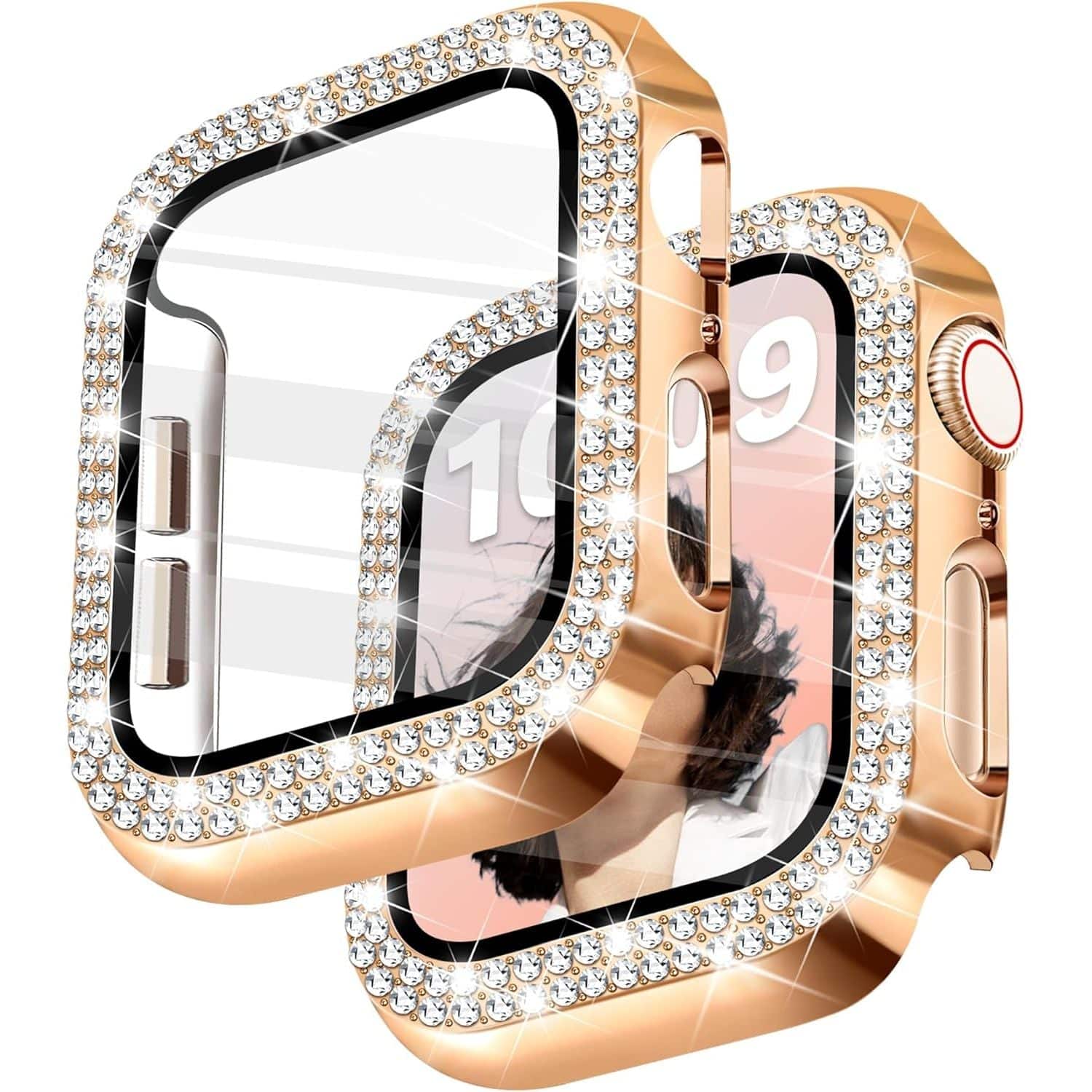 Entronix - Case Compatible with iWatch Series 6/5/4/SE 40mm - Diamond Cover w/ Built-In Screen Protector - Rose Gold