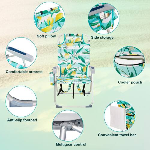 Soft pillow  
Side storage  
Comfortable armrest  
Cooler pouch  
Anti-slip footpad  
Convenient towel bar  
Multigear control