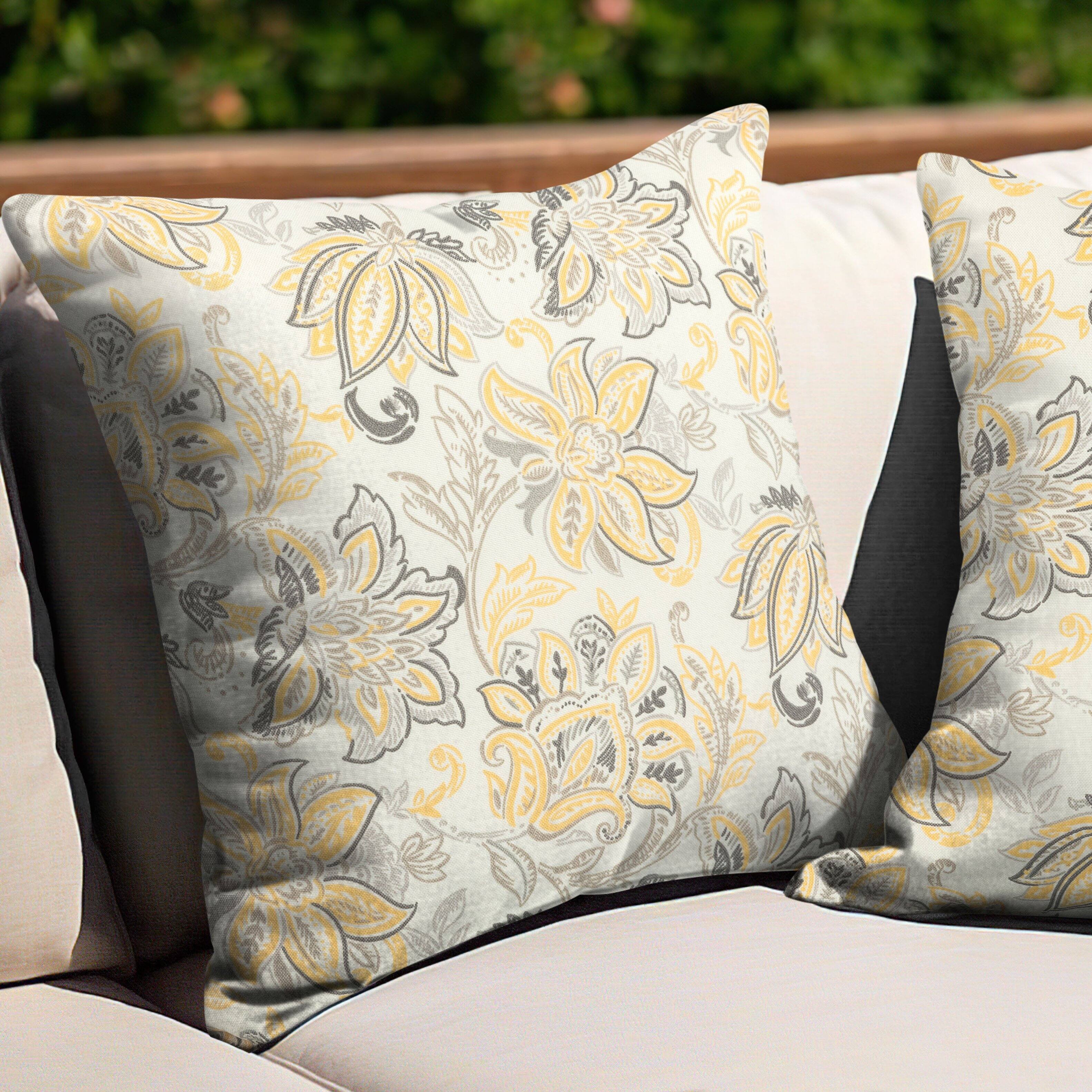 Left. Nuu Garden - Outdoor Patio Water-Resistant Throw Pillows Set of 2 - Ink Floral Pattern.