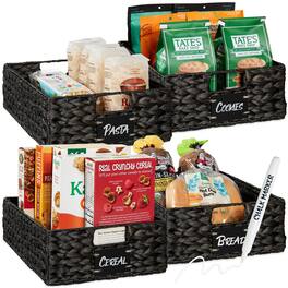 Best Choice Products - Set of 4 16x12in Woven Water Hyacinth Pantry Baskets w/ Chalkboard Label, Chalk Marker - Black