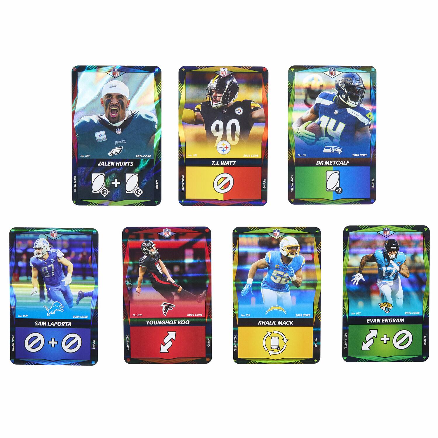 E. 12 NL MTiE - - 5 gRrcs Piuts da JALEN HURTS + 2 I i I - - 90 mts - T.J. WATT O I IS 4 - - nUs TO DK METCALF 2 M L L ILITTIN - i Pis CoRe SAM LAPORTA + I I I a P O YOUNGHOE KOO S i : - - nn COBE KHALIL MACK I I - -. nes COME EVAN ENGRAM + O wuB