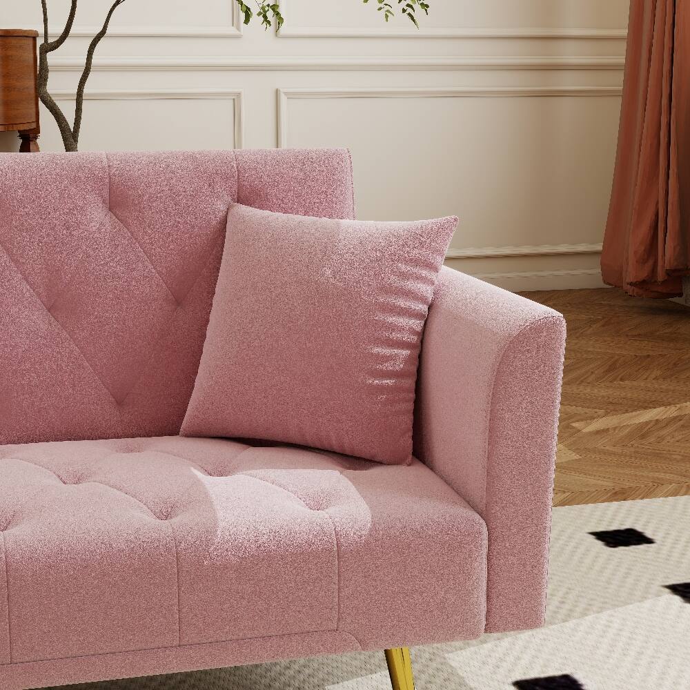 Alt View 3. Loheer - Loheer Pink Sleeper Sofa Convertible 72 Inch Tufted Velvet Futon - Pink.