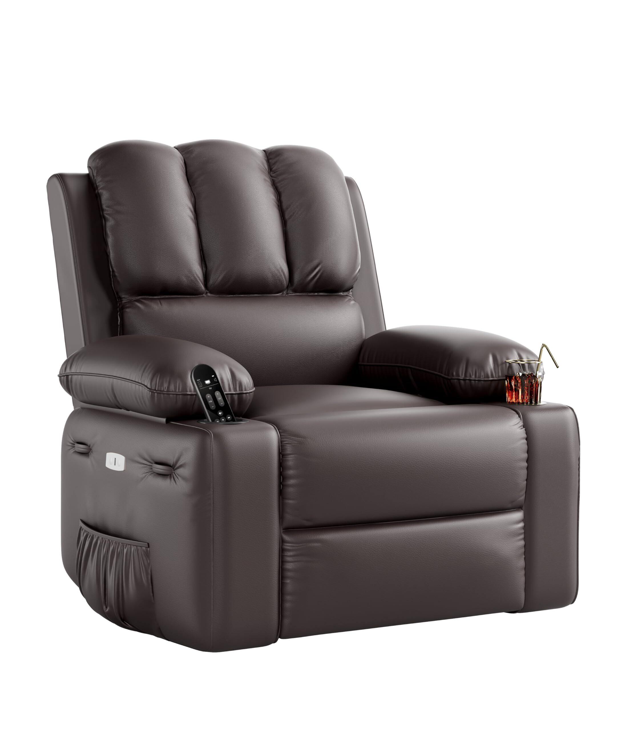 Front. Babevy - Power Pivot Recliner Chair with Massage - PU Leather Motorized - Tan.