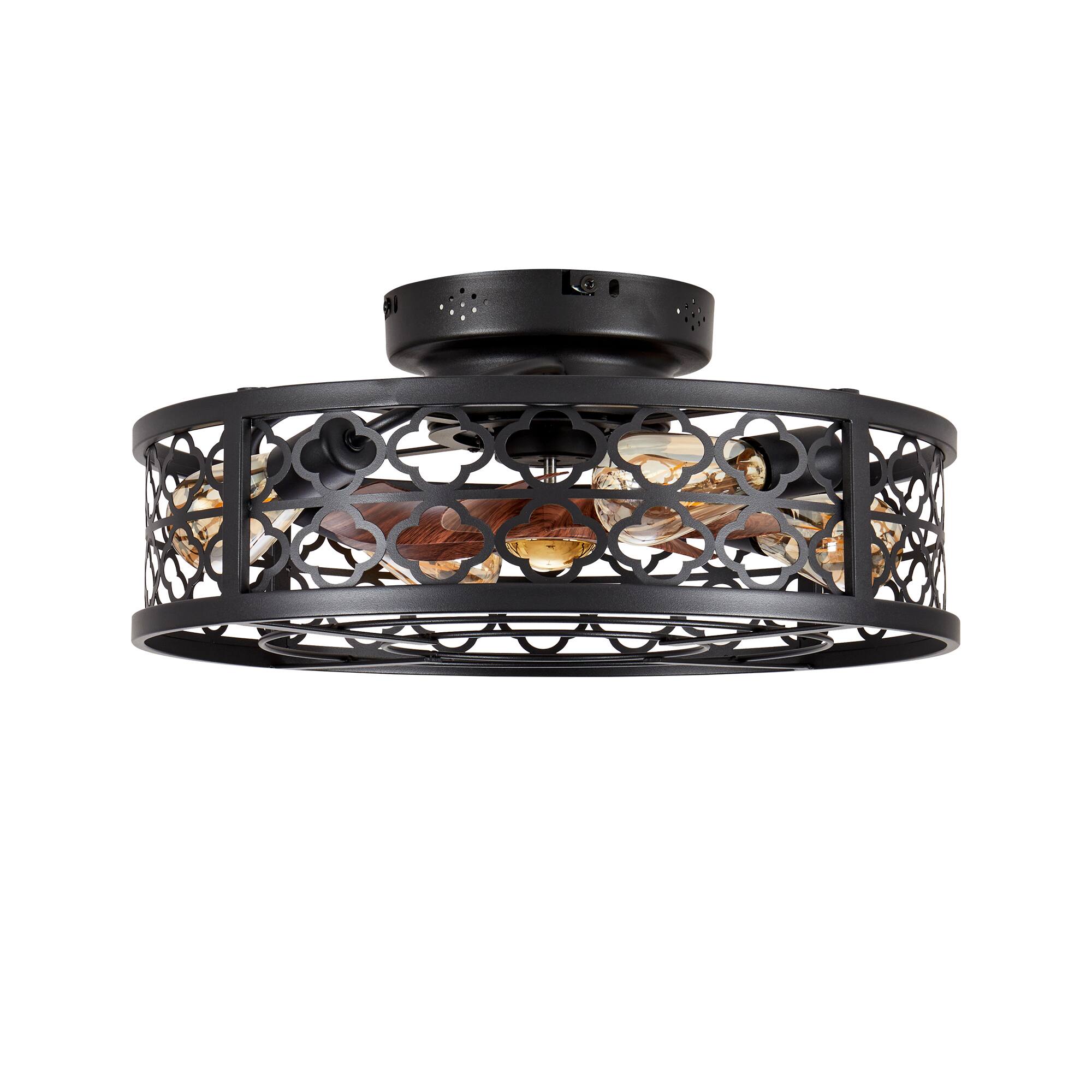 Alt View 5. Sofucor - Farmhouse Ceiling Fans w/ Light Remote Flush Mount Rustic Ceiling Fan Boho Bladeless Country Caged Ceiling Light Fixture - Black.