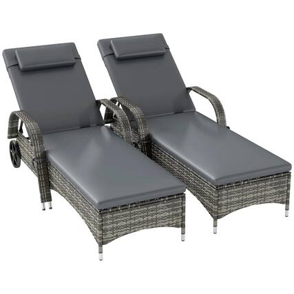 Front. Spaco - Spaco 2PC Recliner, Maintenance-Free PE Rattan with Cushion, Pillow - Grey.