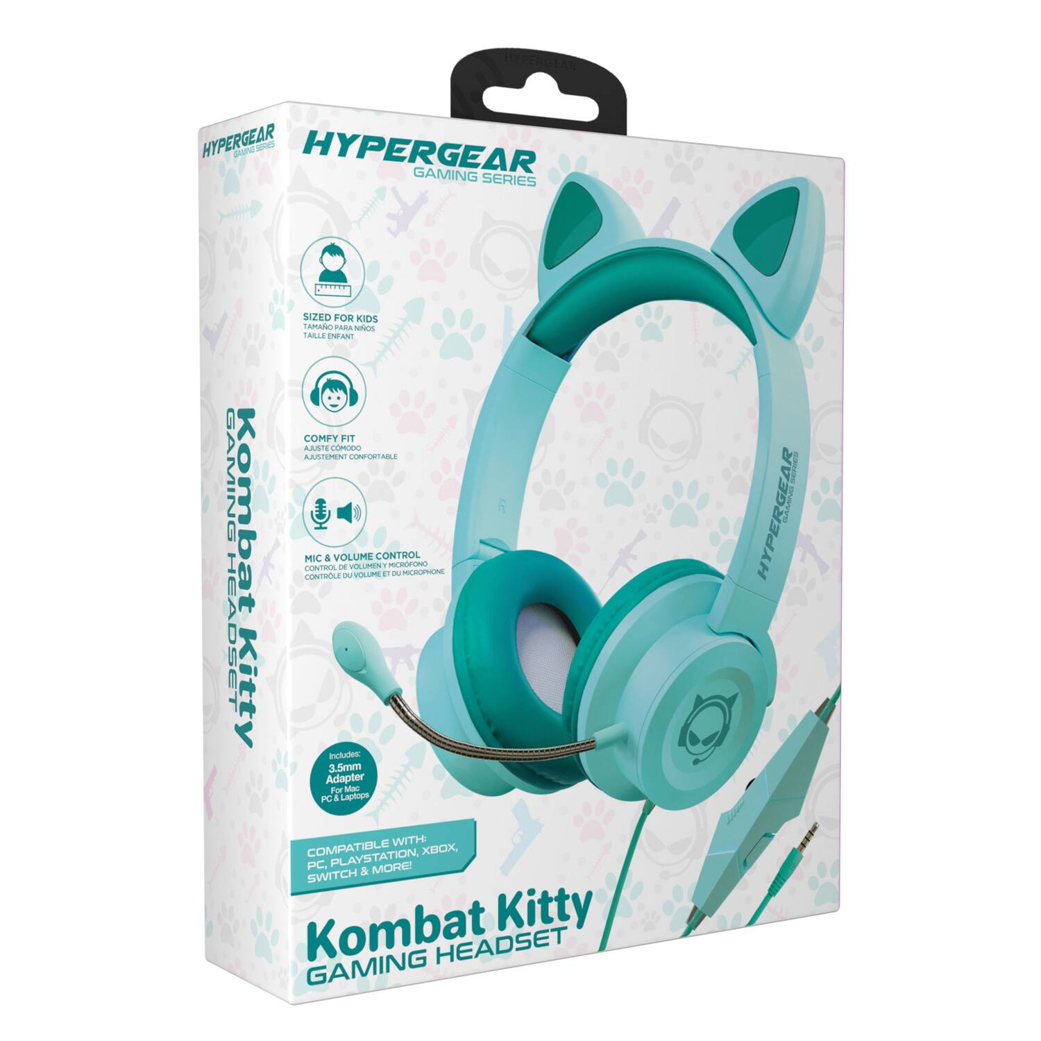 HYPERGEAR Kombat Kitty Gaming Headset

HYPERGEAR Gaming Series

- Sized for Kids
- Comfy Fit
- Mic & Volume Control

Includes: 3.5mm Adapter for Mac, PC & Laptop

Compatible with PlayStation, Xbox, PC, & More

HYPERGEAR BR