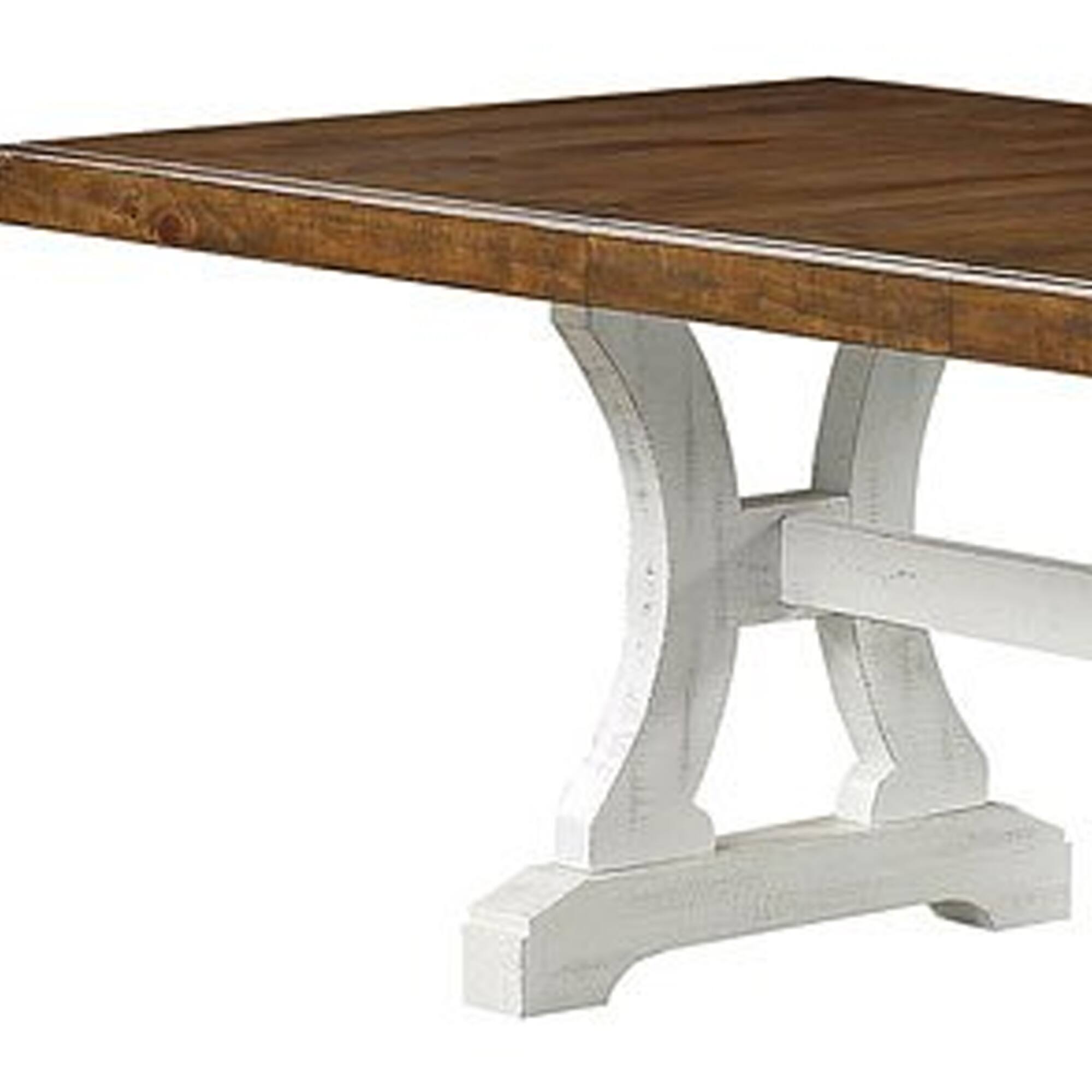 Alt View 3. Manhattan Lane - Eya Dining Table, 68-86 Inch Extendable Rectangular, White Brown Wood - White, Dark Oak Brown.