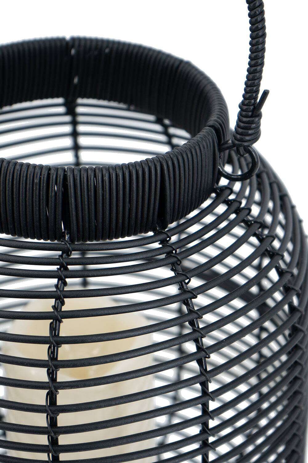 Alt View 2. Boyel Living - Black Poly Rattan Lantern with White LED Candle.