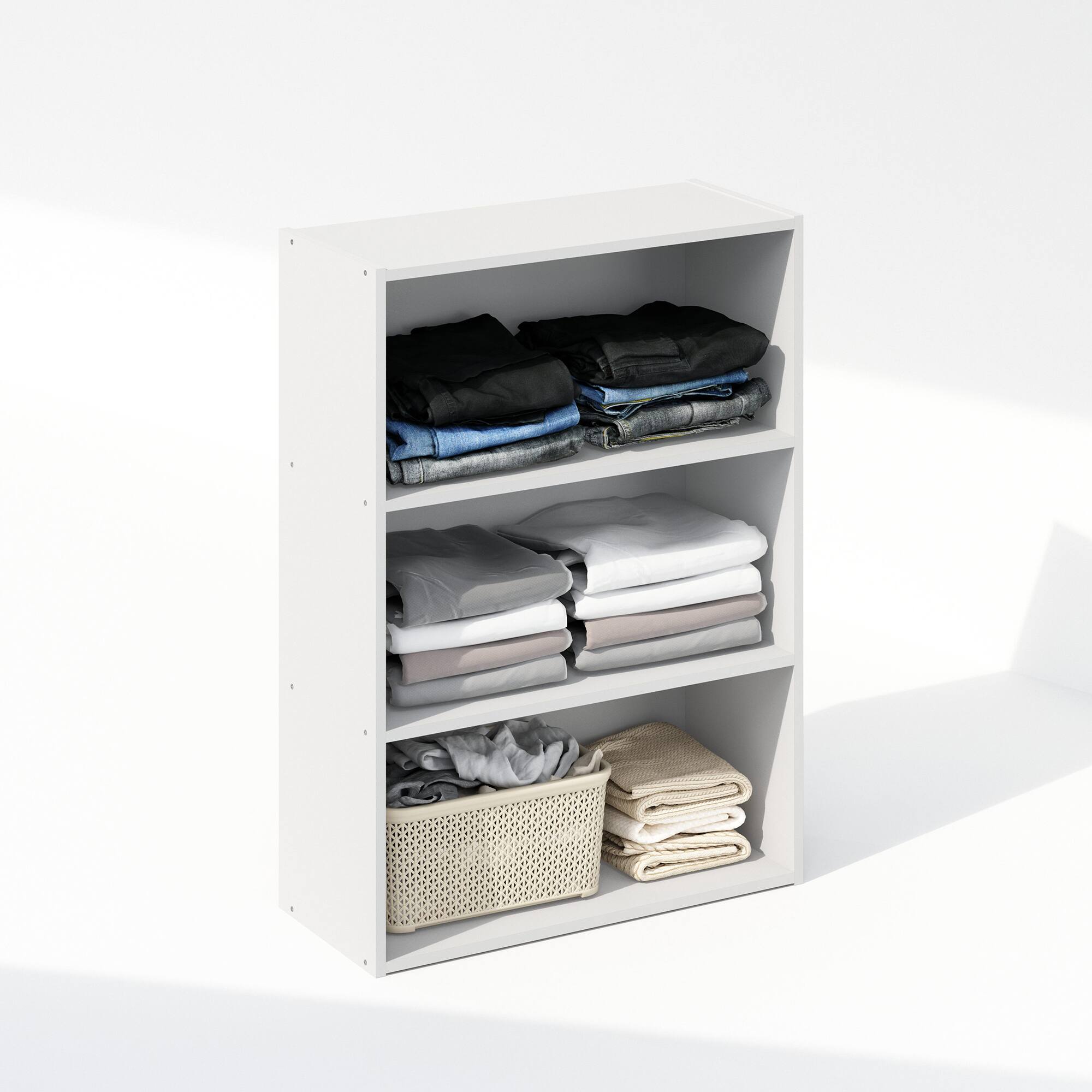 Alt View 3. Furinno - Reed 3-Tier Multipurpose Open Shelf Clothing & Closet Storage Organization - Plain White.