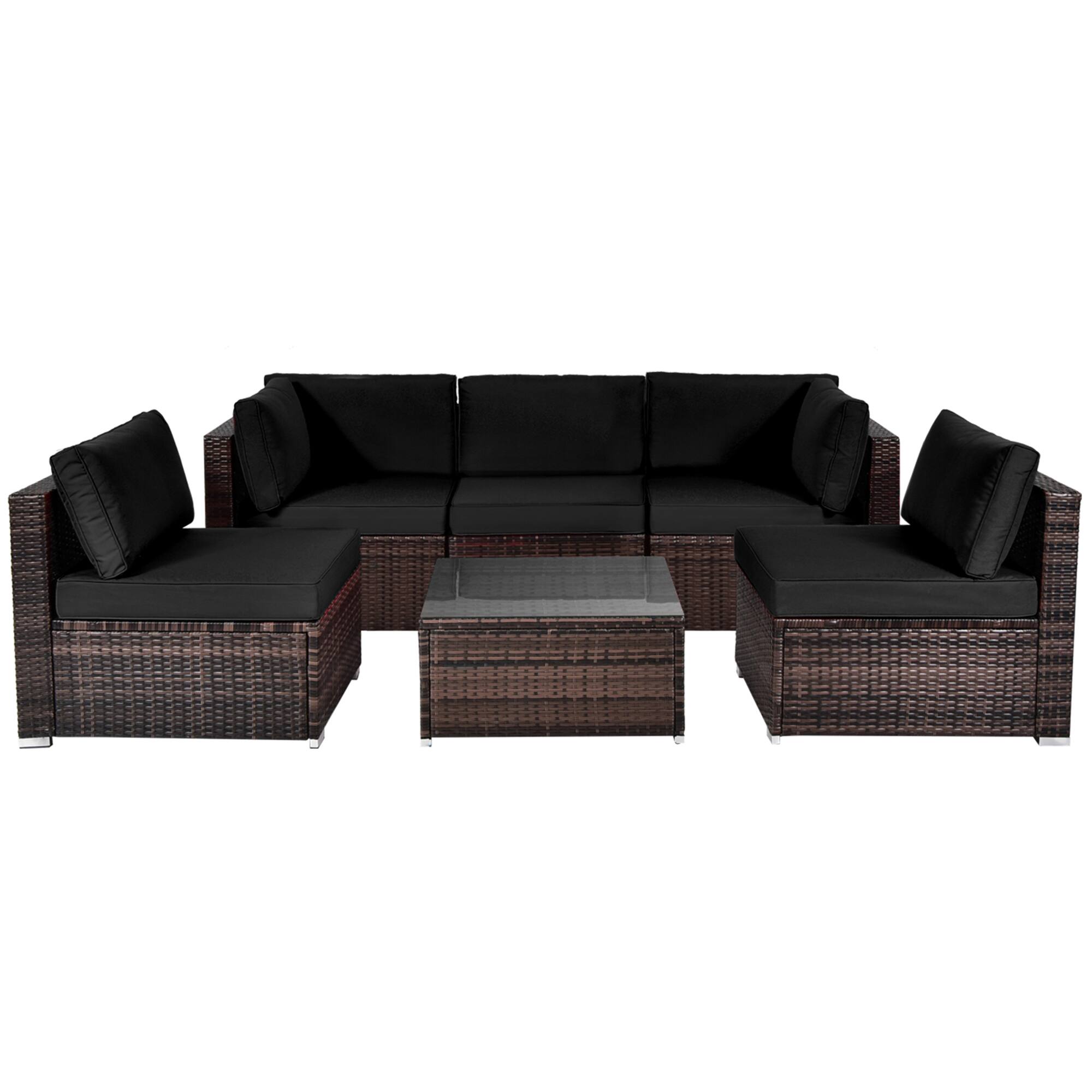Alt View 1. Gymax - Gymax 6PCS Rattan Outdoor Sectional Sofa Set Patio Furniture Set w/ Black Cushions - Black.