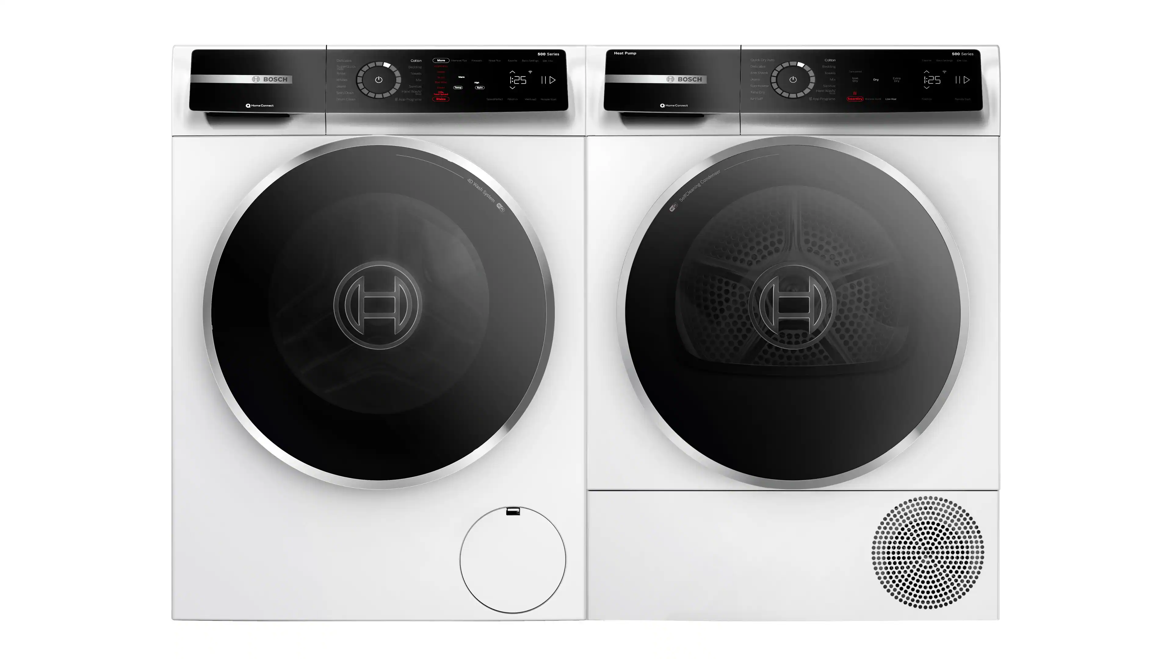 The text on the image reads "BOSCH 1 25 IID DOSCH I d - I - - - +. BOSCH 1 25 IID Wash I H H." This text seems to be a combination of product information and instructions for using the appliance. The appliance is a Bosch washing machine with two heating elements, which are likely used for drying clothes. The text also indicates that the machine has a wash cycle and a dry cycle, with the dry cycle being referred to as "H H."