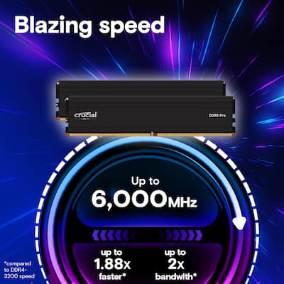 Crucial Pro 128GB (2x64GB) DDR5 5600MHz C46 UDIMM Desktop Memory Crucial Pro 128GB (2x64GB) DDR5 5600MHz C46 UDIMM Desktop Memory