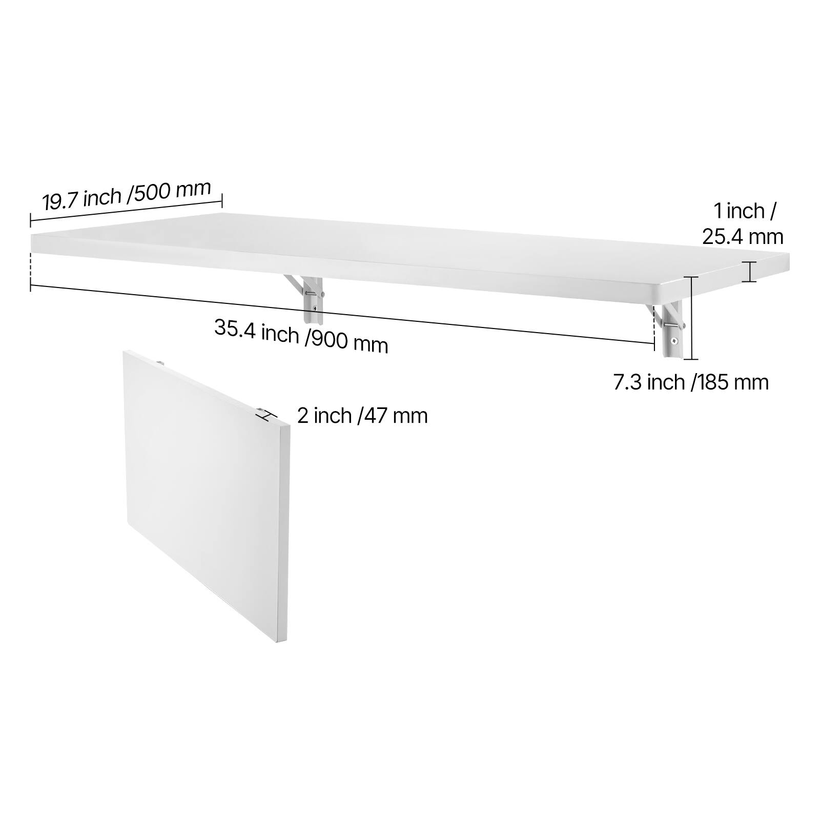 19.7 inch / 500 mm  
35.4 inch / 900 mm  
7.3 inch / 185 mm  
2 inch / 47 mm  
1 inch / 25.4 mm