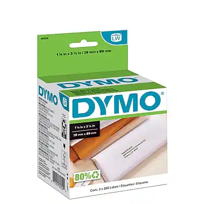 30320 LW 1 in x 3/4 in (28 mm x 89 mm) DYMO DYMO 1L7 DYMO 15xh in x 3 95 in 1 % K 89 em 28 mm 80% Etiquettes I Etiquetas Labels I Cont: 2 K 260