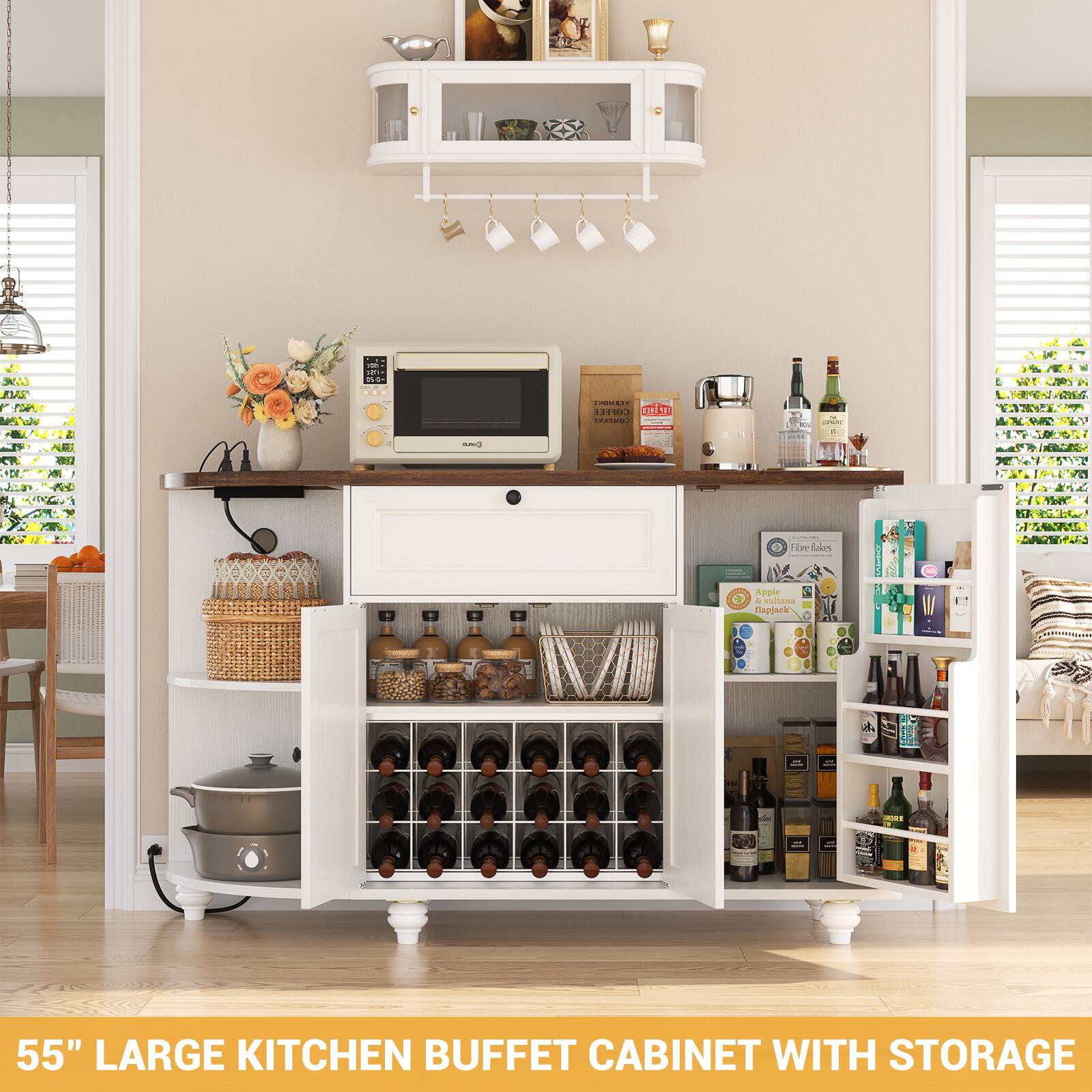 55" LARGE KITCHEN BUFFET CABINET WITH STORAGE