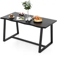 Costway 63" Large Dining Table for 4-6 People with Wavy Edge Heavy-duty Metal Frame - Black - Front_Zoom