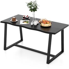 Costway - 63" Large Dining Table for 4-6 People with Wavy Edge Heavy-duty Metal Frame - Black