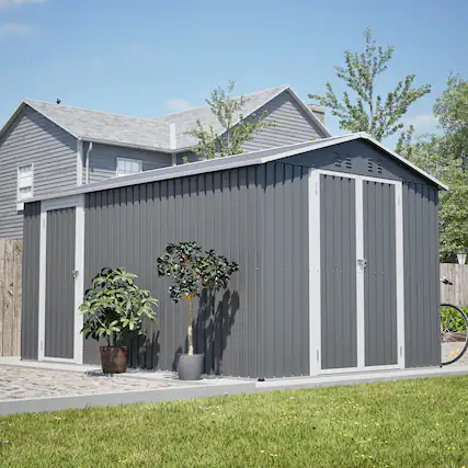 Front. Mondawe - 8x12 FT Outdoor Metal Storage Shed with Additional Side Door - Gray.