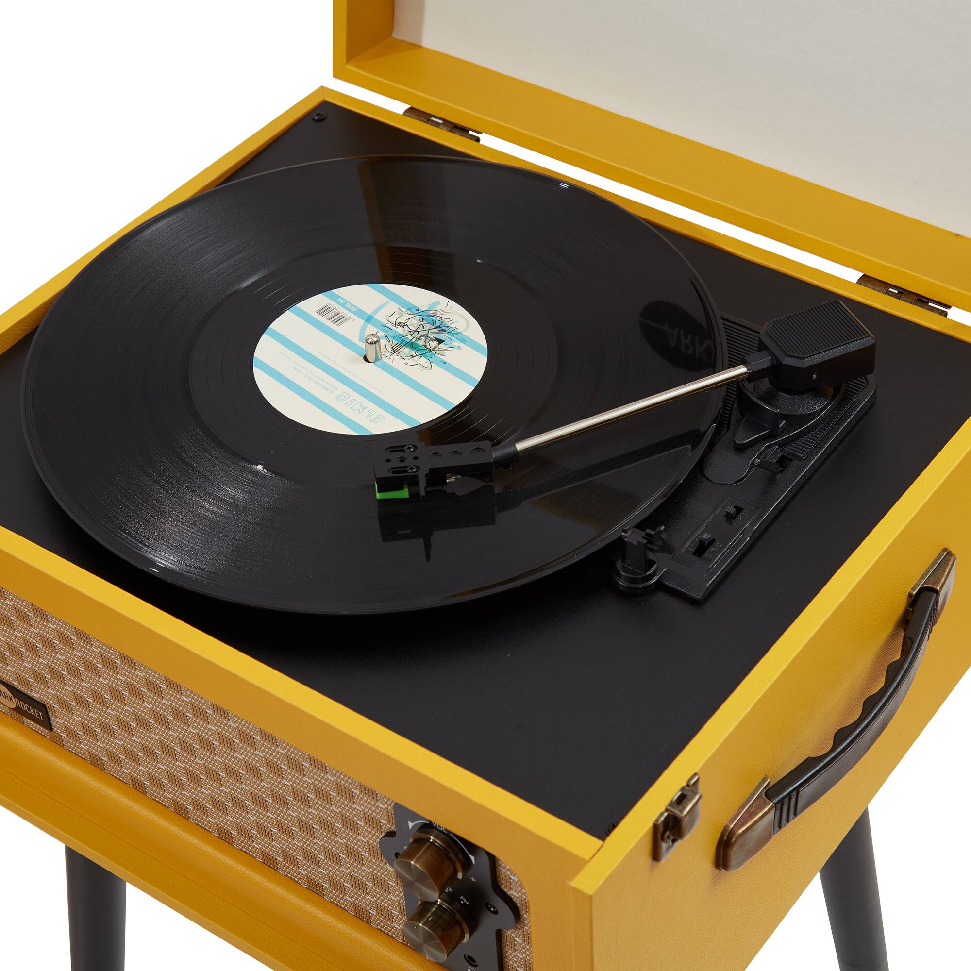 Alt View 1. Arkrocket - Arkrocket Discovery II 3-Speed Bluetooth Turntable with Speakers & Removable Legs – Yellow - Yellow.