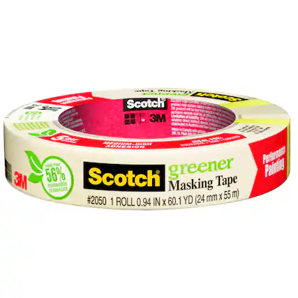 Scotch Greener Masking Tape
#2050 1 ROLL 0.94 IN x 60.1 YD (24 mm x 55 m)
Made from 56% renewable resources
Performance Painting
3M
Made in Canada with 3M St. Paul, MN USA
adit Masdns CAL Scotch 6D EUO g ad Seafch product may contain S A 3M product natural nubiber will be bree from ato ba exclusive remedy shall defects e m D dn F Limitation be g 3 mateial E 3M of Lability: 3M opton, Carodtne and d dectos whether direct, Indrect, special, wl net be Satbl S B a distributed in Australia Incidsta sthuits and New Zoatand a T OR Made in Canada with 1 3M St Paul, ploba ME SGa Sas a IPEA FORE GAE MEDIUM-HIGH ADHESION WOODWIGEA from Performanca made Painting 3M 56% 0 Scotch greener Tape renewable Masking resources YD (24 mm X 55 m)