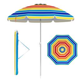 Gymax - 6.5 FT Beach Umbrella UPF50+ Sun Protection Portable Sunshade Parasol for Sand - Colorful