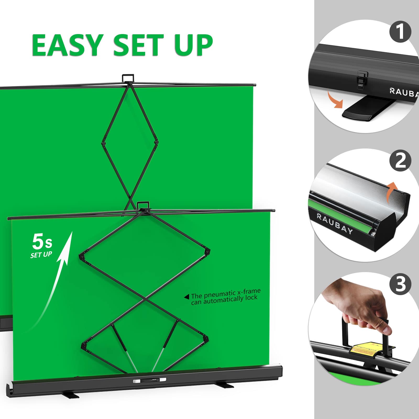 RAUBAY 6.6′x 6.9′ Collapsible Green Screen Backdrop Portable