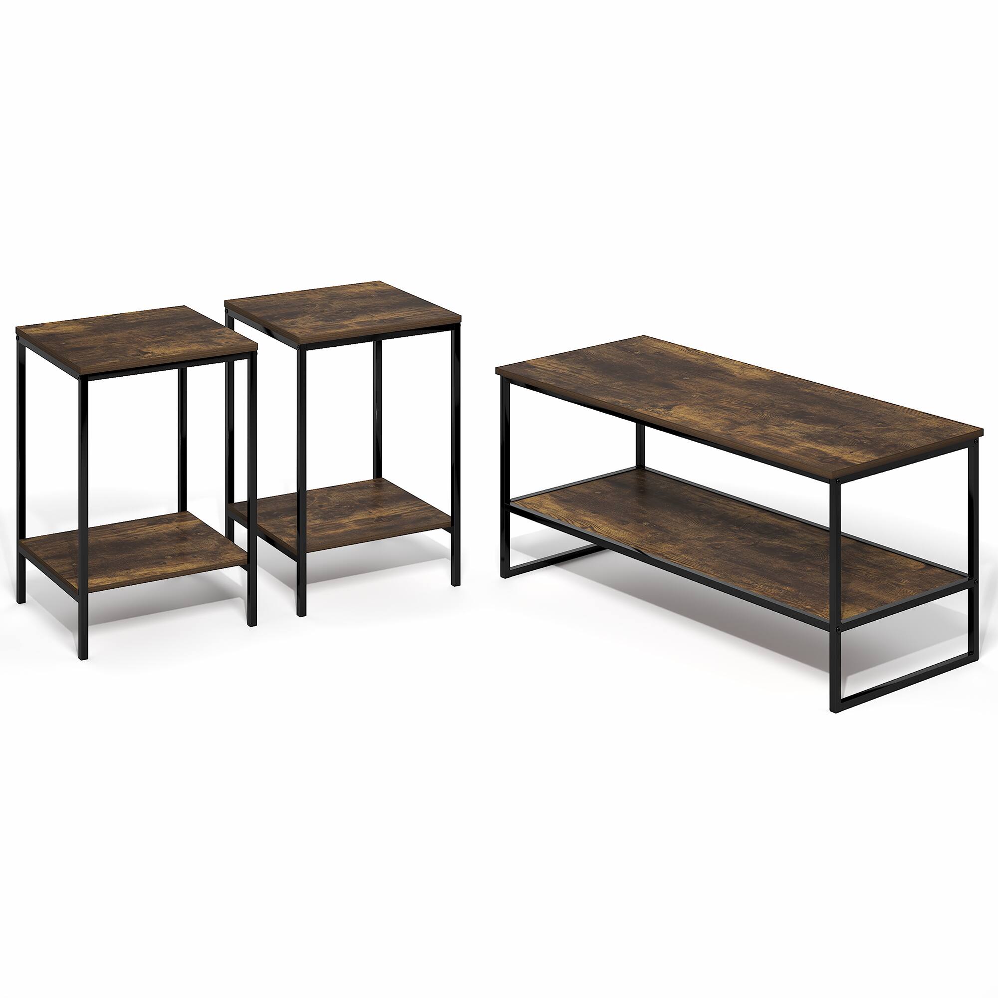 Alt View 5. Furinno - SIMPLISTIC Coffee Table and End Table Set of 3, Modern Metal Frame Coffee Table & 2 Square Side Tables, Night Stands Set - Amber Pine.