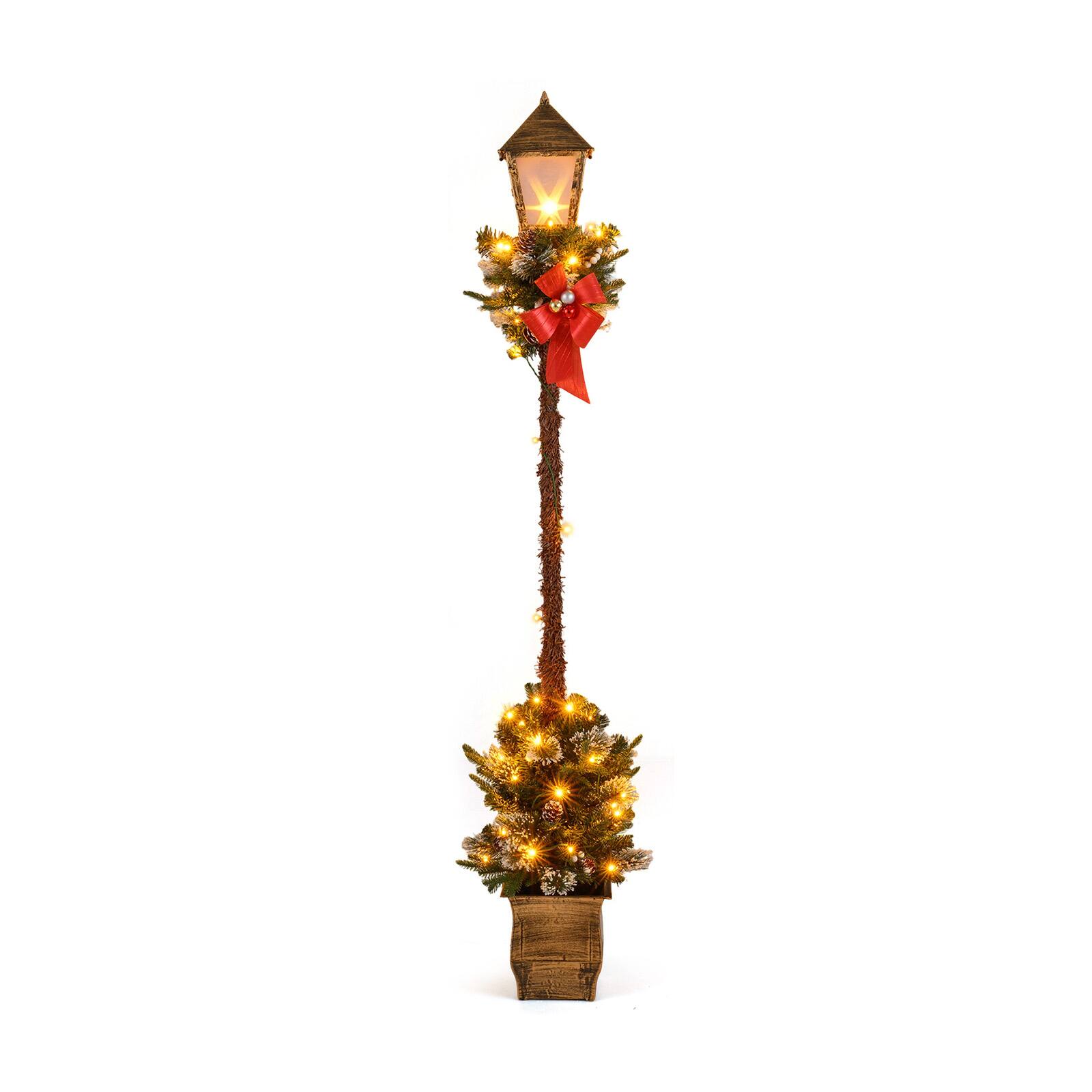 Front. Gymax - Gymax 6.1 FT Christmas Pre-lit Street Lamp w/Artificial GreeneryLED Lights for Porch Outdoor - Multicolor.