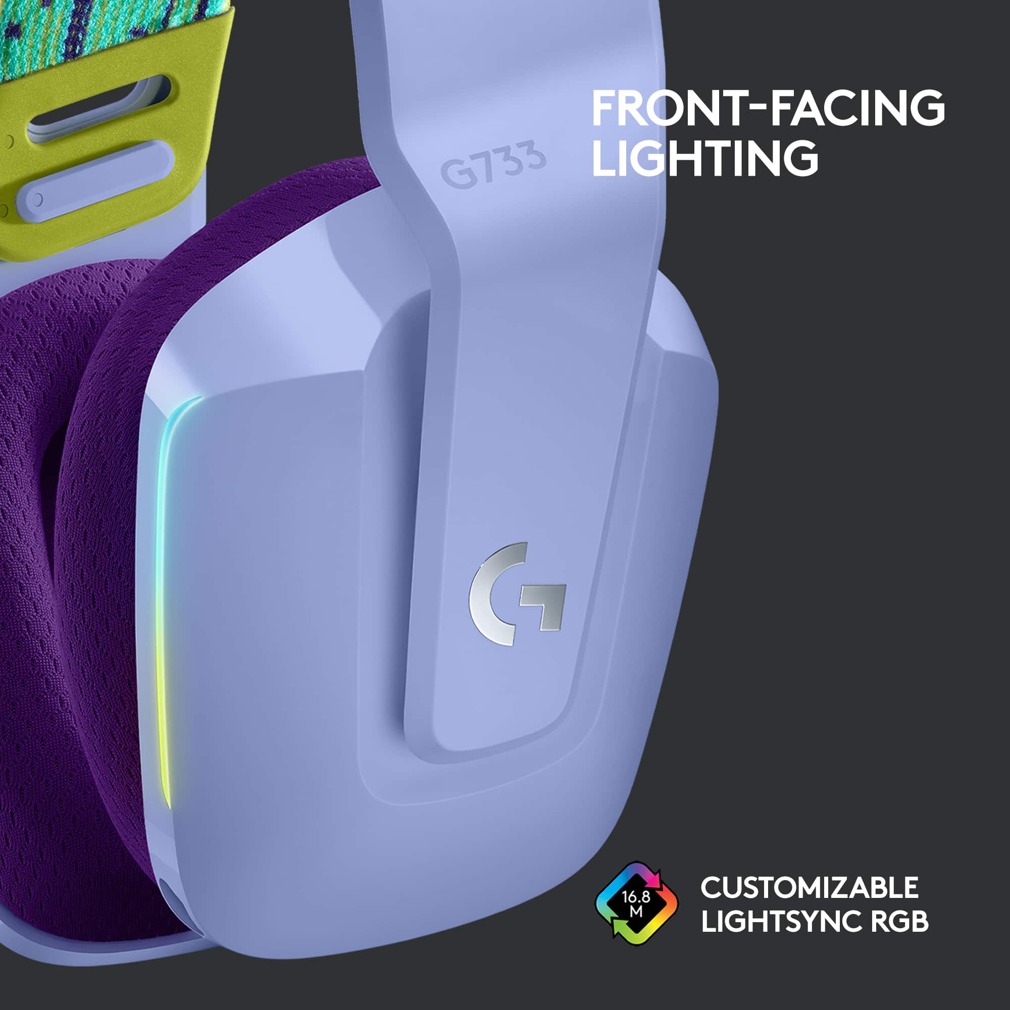 Front-facing G733 Lighting G 16.8 Customizable M LightSync RGB