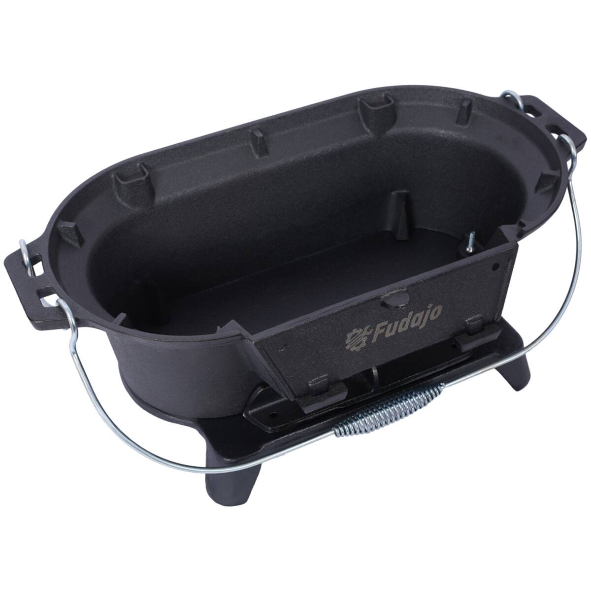 Alt View 10. HTUTWOO - Oval Cast Iron Grill Outdoor - Portable Charcoal Grill and Tabletop Skillet,100% Cast Iron,Small BBQ Grill,Camping Stove - Black.