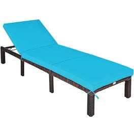 Costway - Outdoor Rattan Lounge Chair Chaise Recliner Adjustable Cushioned Patio - Turquoise