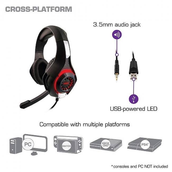 CROSS-PLATFORM

3.5mm audio jack

USB-powered LED

Compatible with multiple platforms

PC SWITCH XBOX ONE PS4

*consoles and PC NOT included