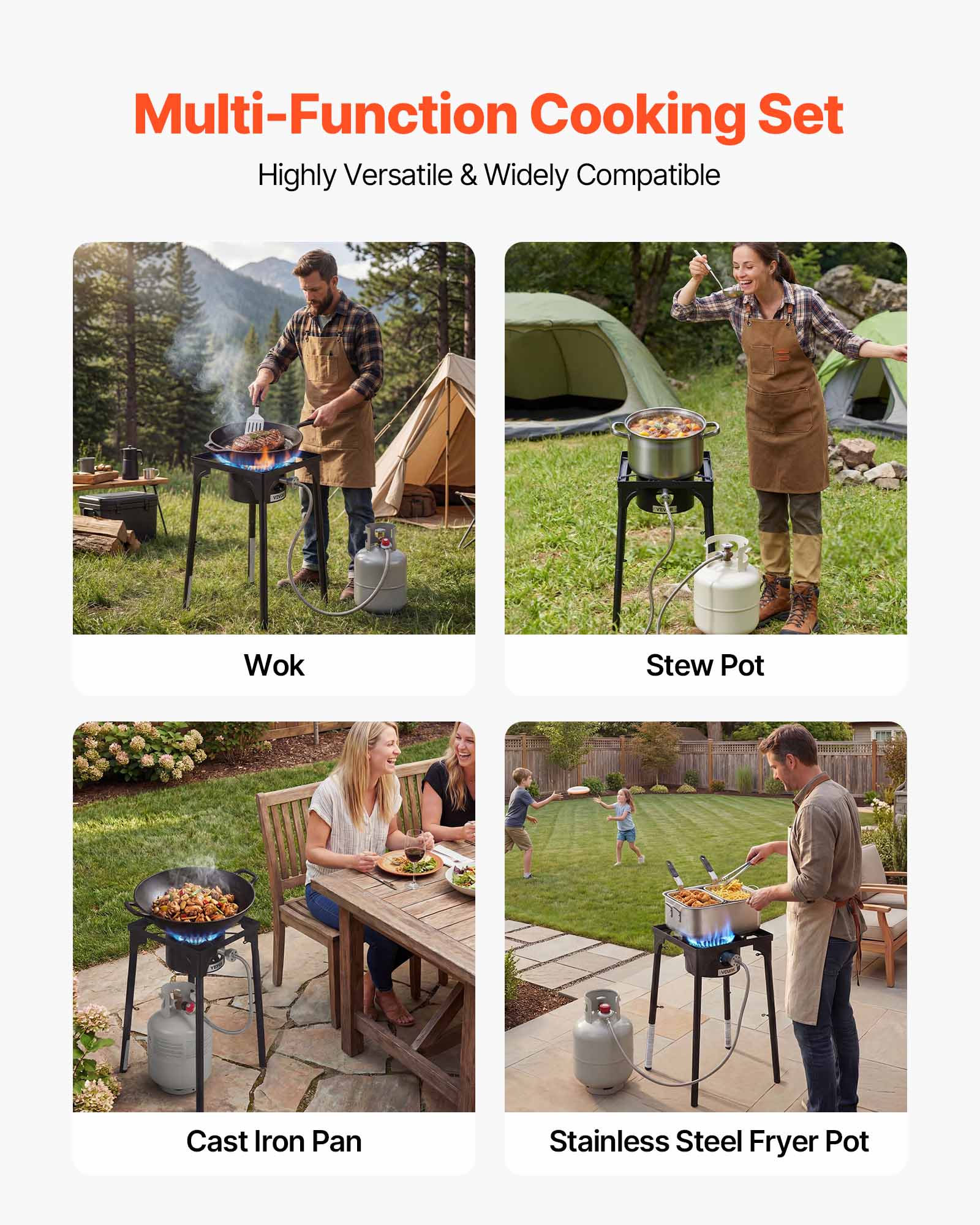 Multi-Function Cooking Set  
Highly Versatile & Widely Compatible  

- Wok  
- Stew Pot  
- Cast Iron Pan  
- Stainless Steel Fryer Pot