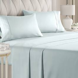CGK Linens - Luxury Soft 4 Piece Solid Bed Sheet Set - Deep Pocket Fits 8"-16" Mattresses - Full - Ice Blue
