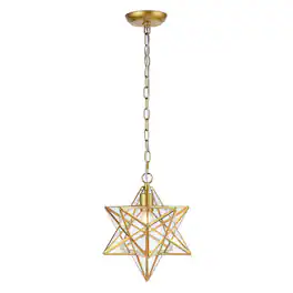 Jonathan Y - Stella 12" Moravian Star Metal/Clear Glass LED Pendant, /Clear - Gold Leaf