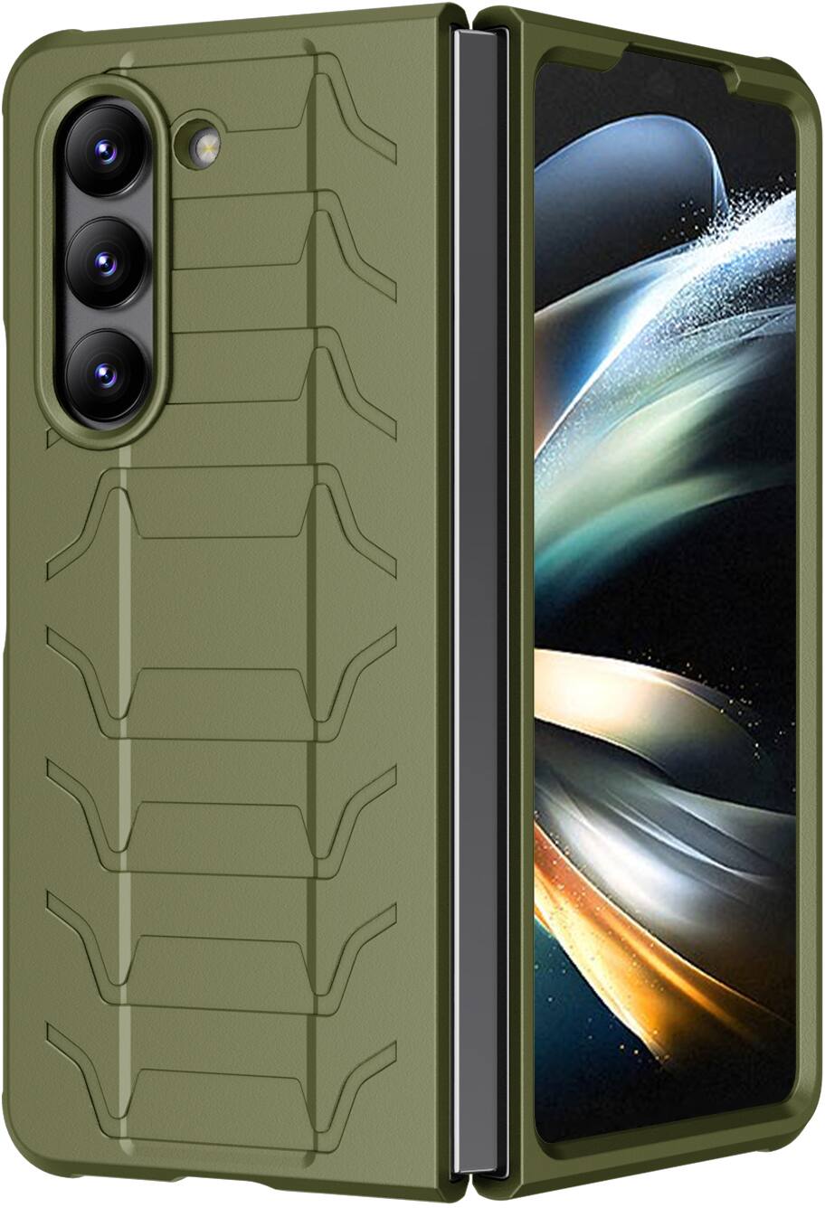 Alt View 6. Nakedcellphone - Case for Samsung Galaxy Z Fold 5 - Special Ops Rugged Tactical Cover - Olive Green.