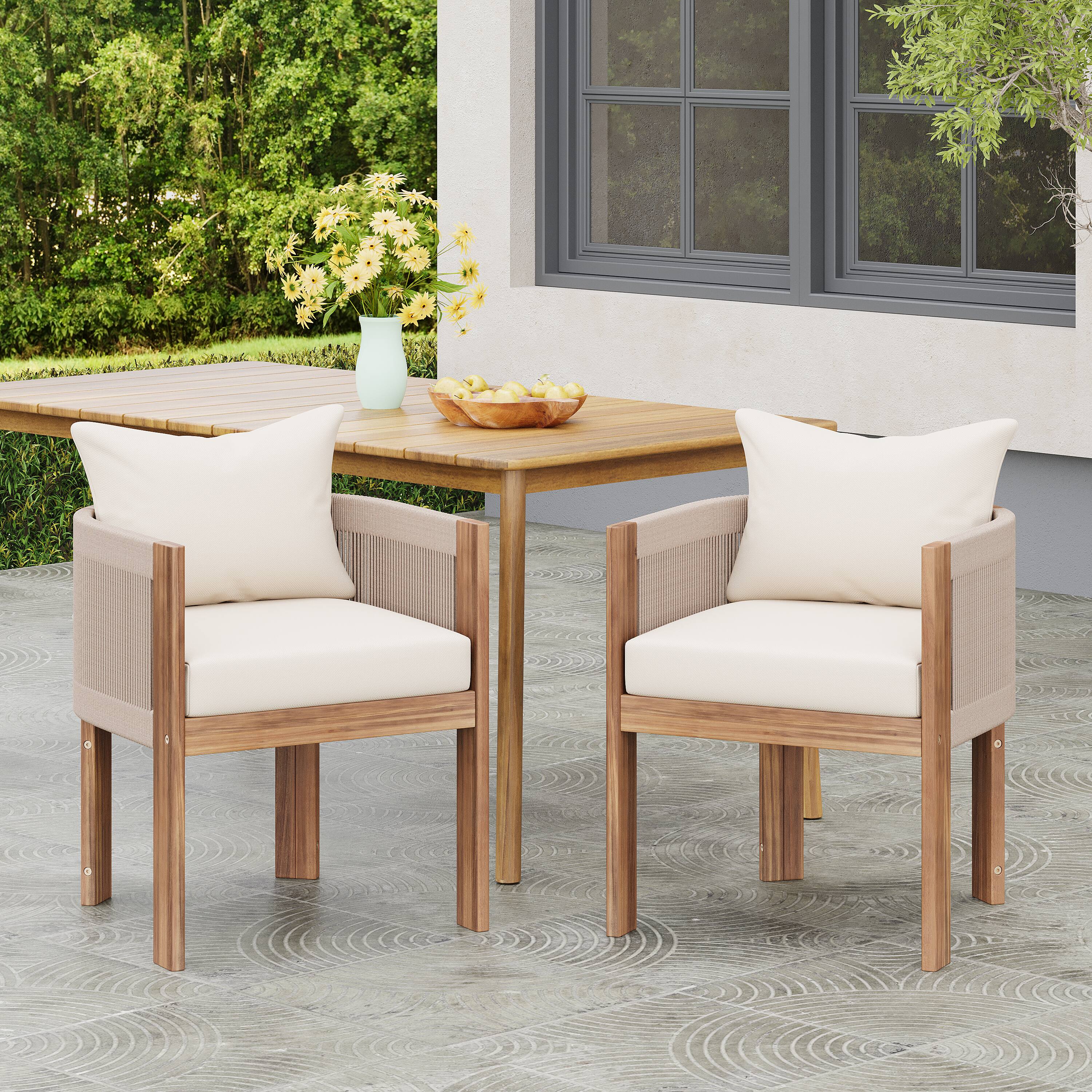 Front. Mondawe - Set of 2 Outdoor Wood Dining Chair with Cushion - Teak+ Beige.