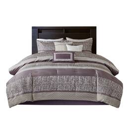 Gracie Mills - Hickman 7-Piece Transitional Striped Jacquard Comforter Set - Purple